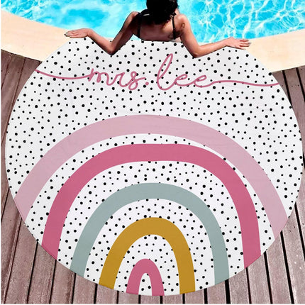 Personalized Rainbow Round Beach Towel: Custom Name, 60" Cotton Blend