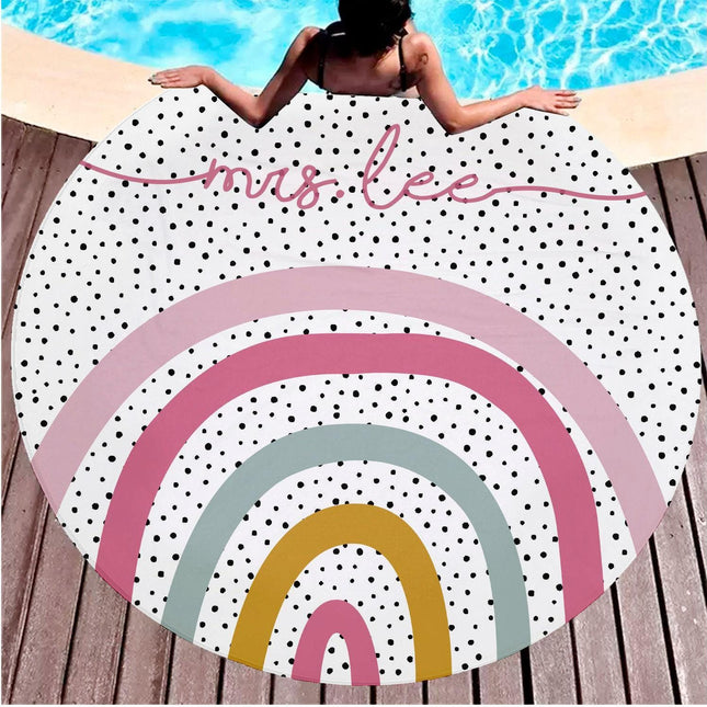 Personalized Rainbow Round Beach Towel: Custom Name, 60" Cotton Blend