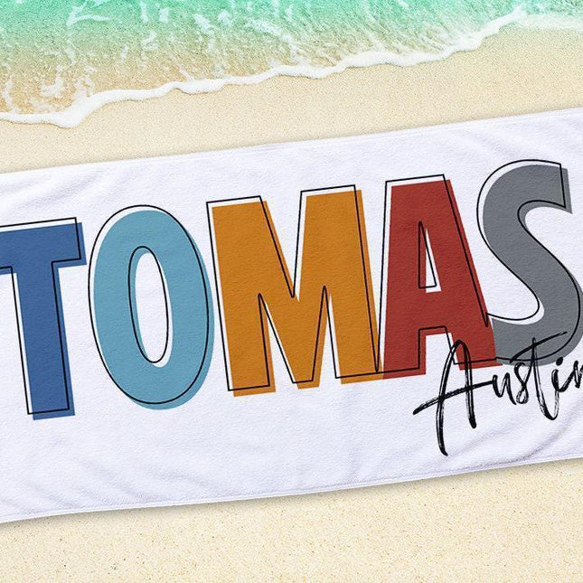 Personalized Multi-Color Font Beach Towel: Custom Name Vacation Gift