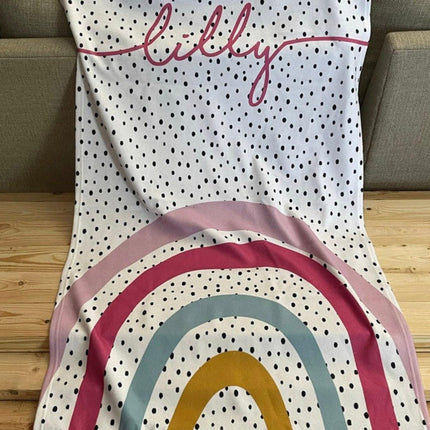 Personalized Rainbow Round Beach Towel: Custom Name, 60" Cotton Blend