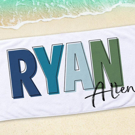 Personalized Beach Towel: Multi-Color Font, Custom Name