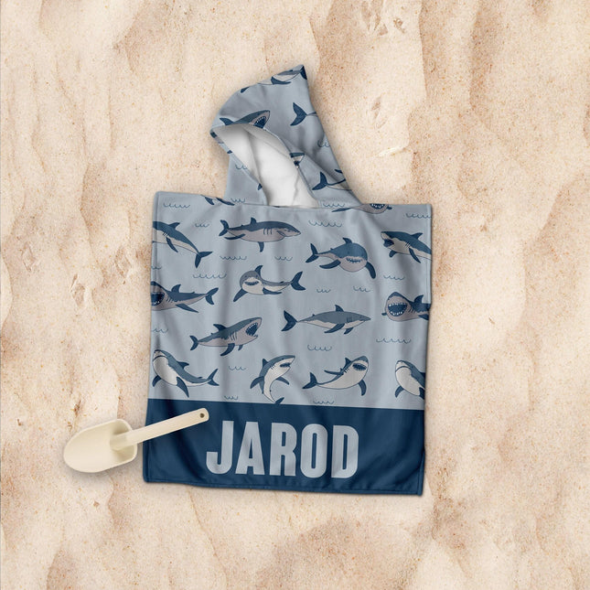 Personalized Baby Shark Hooded Towel: Custom Beach Poncho, Kid's Gift