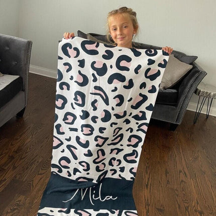 Personalized Animal Print Beach Towel: Custom Name Pool Towel
