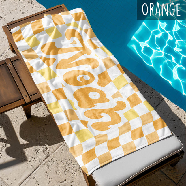 Retro Checkerboard Beach Towel: Personalized Vacation Gift