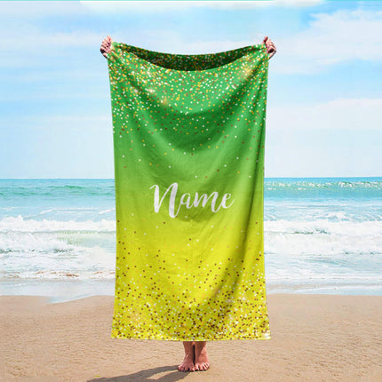 Personalized Sparkling Gold Name Beach Towel: Custom Vacation Gift