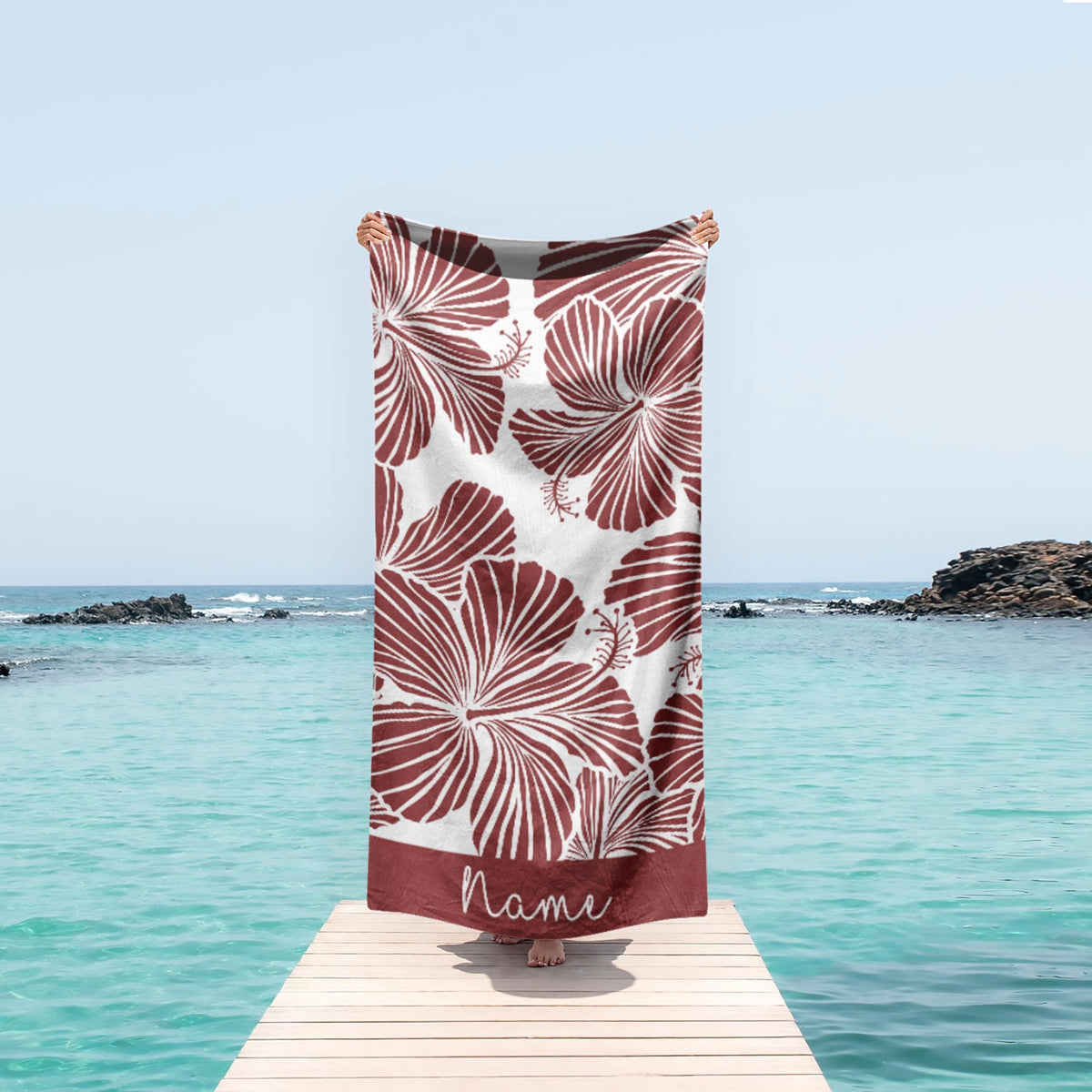 Personalized Floral Beach Towel: Custom Name Bath & Pool Towel