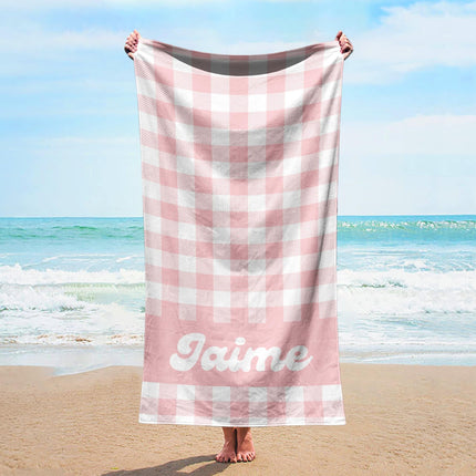 Personalized Pastel Checker Beach Towel: Custom Name Easter Gift