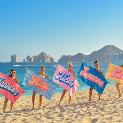 Personalized Retro Beach Towel: Groovy Custom Name Bath Towel
