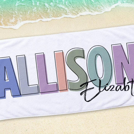 Personalized Beach Towel: Multi-Color Font, Custom Name
