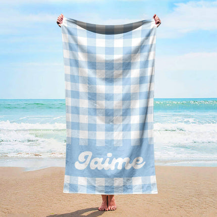 Personalized Pastel Checker Beach Towel: Custom Name Easter Gift