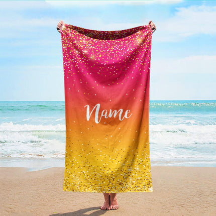 Personalized Sparkling Gold Name Beach Towel: Custom Vacation Gift