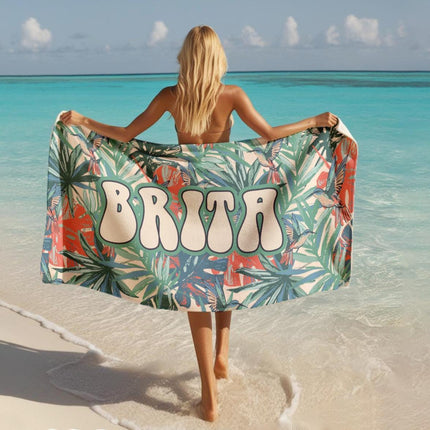 Personalized Palm Leaf Beach Towel: Custom Name Pool Towel