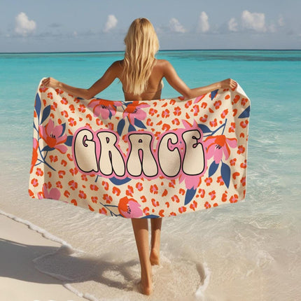 Personalized Palm Leaf Beach Towel: Custom Name Pool Towel