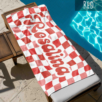 Retro Checkerboard Beach Towel: Personalized Vacation Gift