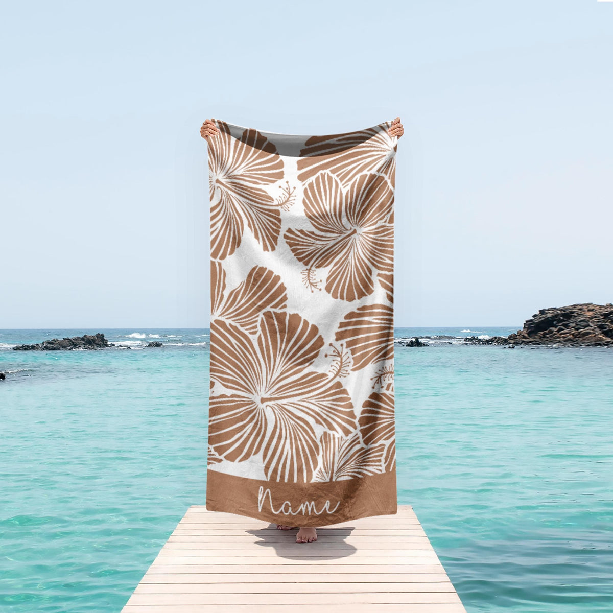 Personalized Floral Beach Towel: Custom Name Bath & Pool Towel
