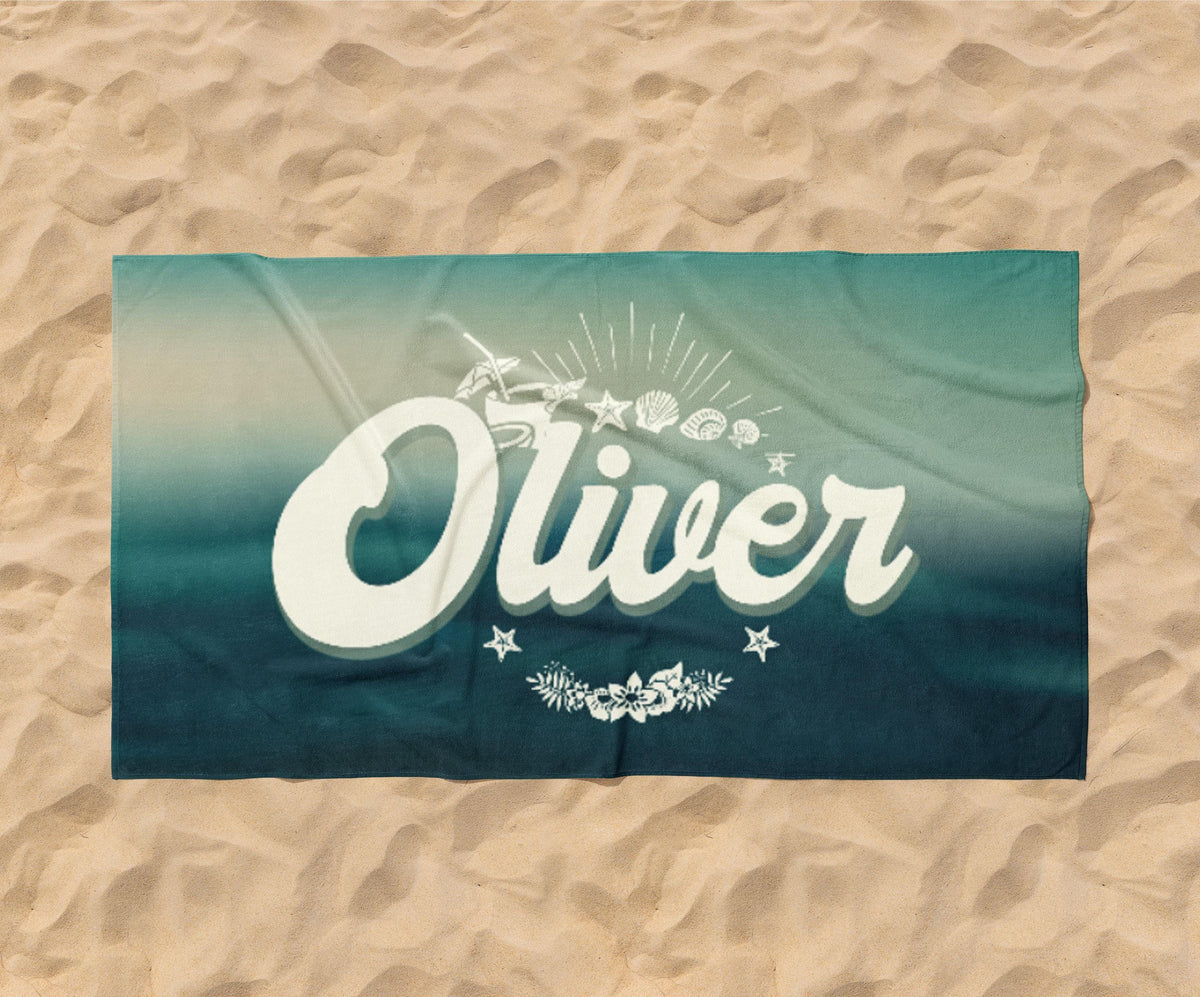 Personalized Beach Towel: Custom Name, Retro Design