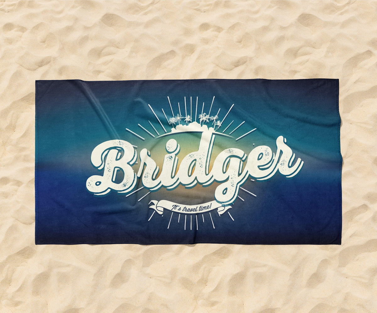 Retro Personalized Beach Towel: Custom Name, Vacation Gift
