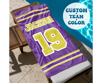 Personalized Sports Team Beach Towel: Custom Name, Retro Design