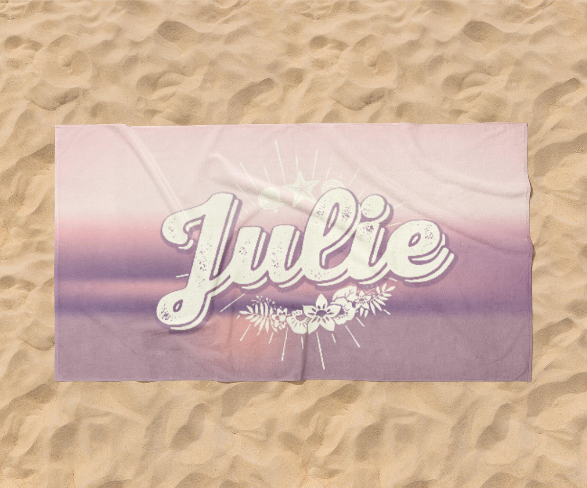 Retro Personalized Beach Towel: Custom Name, Vacation Gift