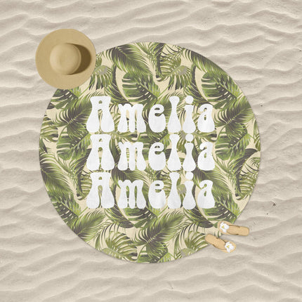Personalized Round Beach Towel: Multi-Color Tropical Name Towel