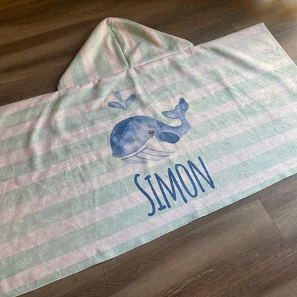 Personalized Sea Watercolor Beach Towel: Custom Name, Vacation Gift
