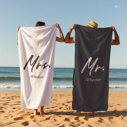 Personalized Mr. & Mrs. Beach Towel: Honeymoon Newlywed Gift