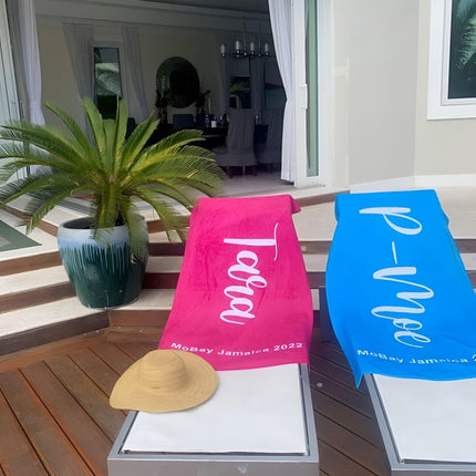 Personalized Script Beach Towel: Custom Name, Birthday Vacation Gift