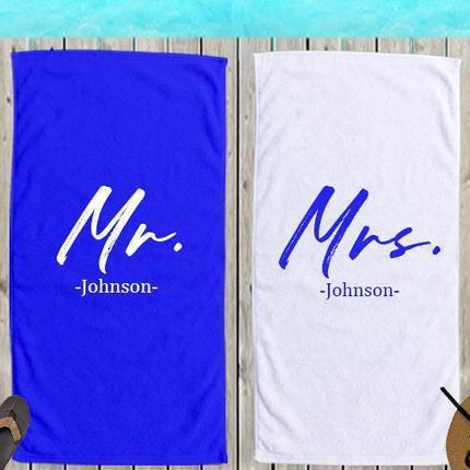 Personalized Mr. & Mrs. Beach Towel: Honeymoon Newlywed Gift