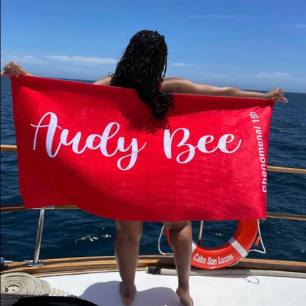 Personalized Script Beach Towel: Custom Name, Birthday Vacation Gift