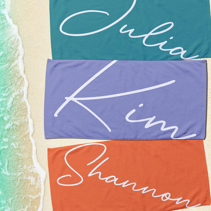 Personalized Beach Towel: Bold Font Custom Name, Soft Cotton Blend