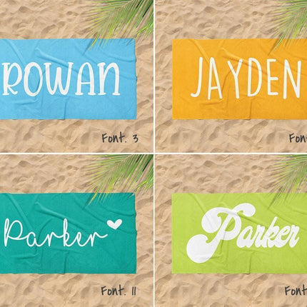 Personalized Beach Towel: Bold Font Custom Name, Vacation Gift