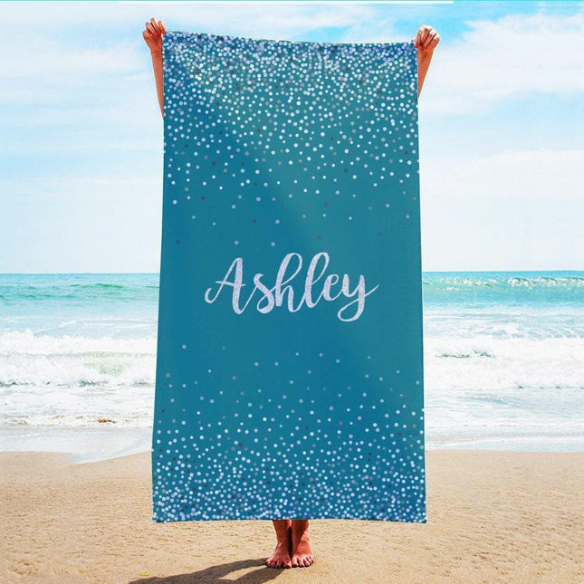 Personalized Beach Towel: Sparkling Silver Name, Custom Vacation Gift