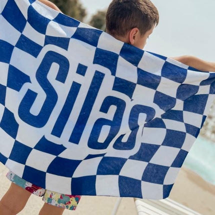 Personalized Kids Hooded Beach Towel: Retro Vans Checkerboard, Custom Name