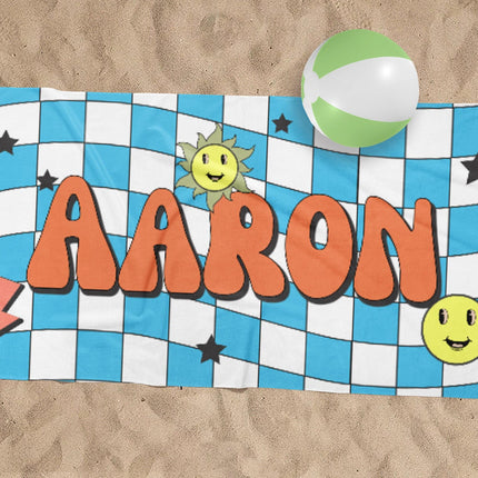 Personalized Kids Beach Towel: Retro Custom Name Pool Towel