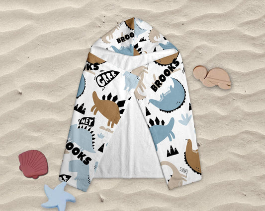 Personalized Dinosaur Hooded Towel: Custom Kids Beach Poncho