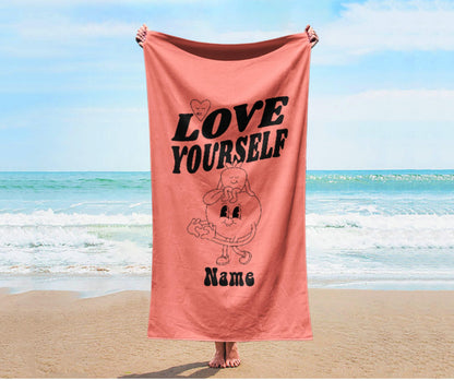 Retro Flower Personalized Beach Towel: Groovy Vacation Gift