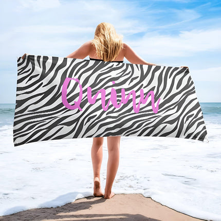 Personalized Animal Print Beach Towel: Custom Name, Soft Cotton Blend