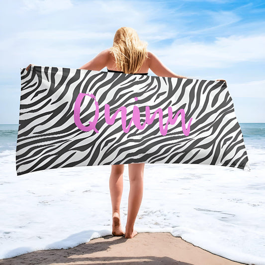 Personalized Animal Print Beach Towel: Custom Name, Soft Cotton Blend