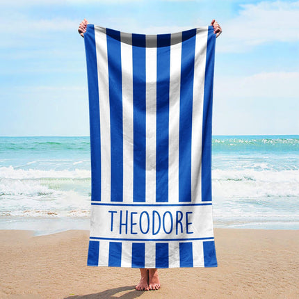 Personalized Stripe Beach Towel: Custom Name Bath & Vacation Gift