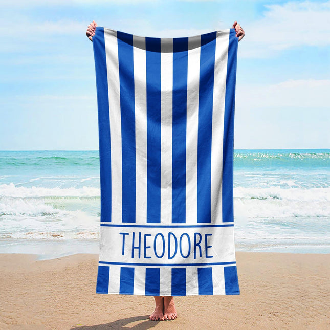 Personalized Stripe Beach Towel: Custom Name Bath & Vacation Gift