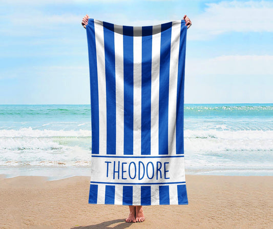 Personalized Stripe Beach Towel: Custom Name Bath & Vacation Gift