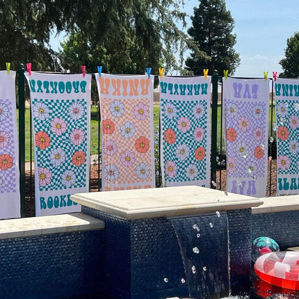 Retro Floral Personalized Beach Towel: Custom Name Vacation Gift