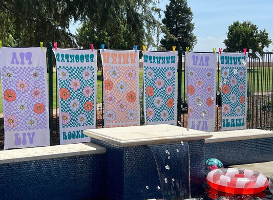 Retro Floral Personalized Beach Towel: Custom Name Vacation Gift