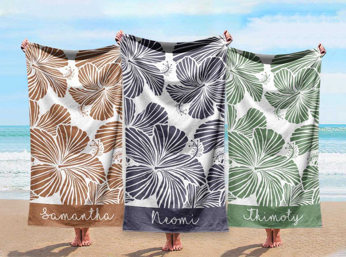 Floral Personalized Beach Towel: Custom Name Vacation Gift