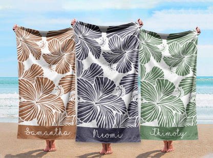 Floral Personalized Beach Towel: Custom Name Vacation Gift