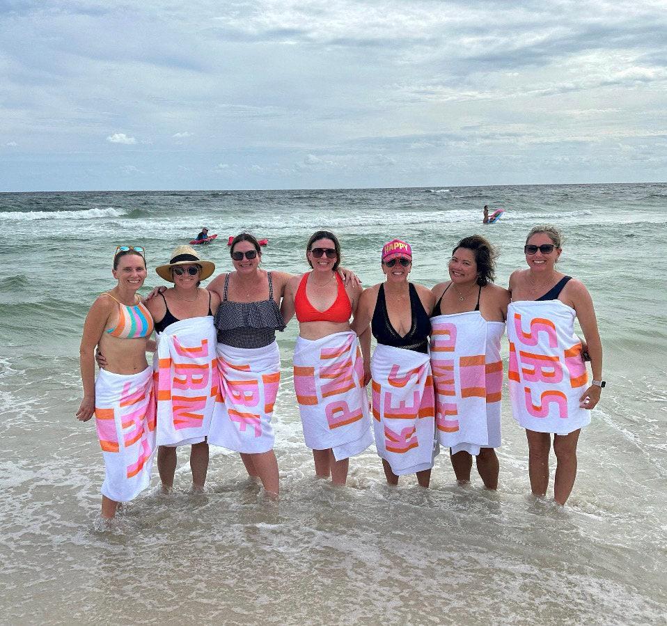 Personalized Beach Towel: Custom Name, Striped Cotton Bath Towel