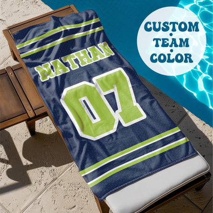 Personalized Sports Team Beach Towel: Retro Style, Custom Name
