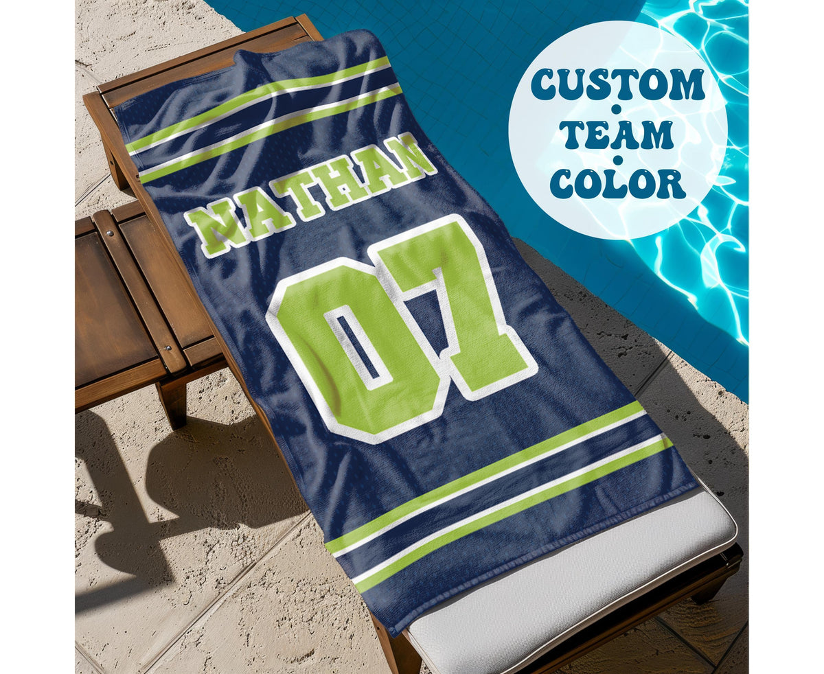 Personalized Sports Team Beach Towel: Retro Style, Custom Name