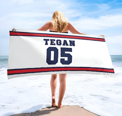 Personalized Sports Beach Towel: Custom Name Bath & Pool Towel