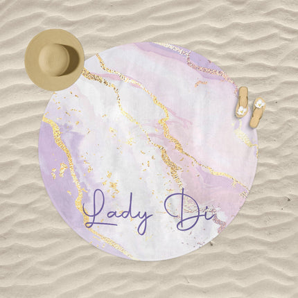 Personalized Gradient Glitter Beach Towel: Custom Name Round Pool Towel